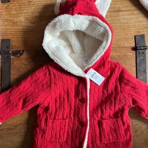 Red Hooded Cable Knit Cardigan, Gap